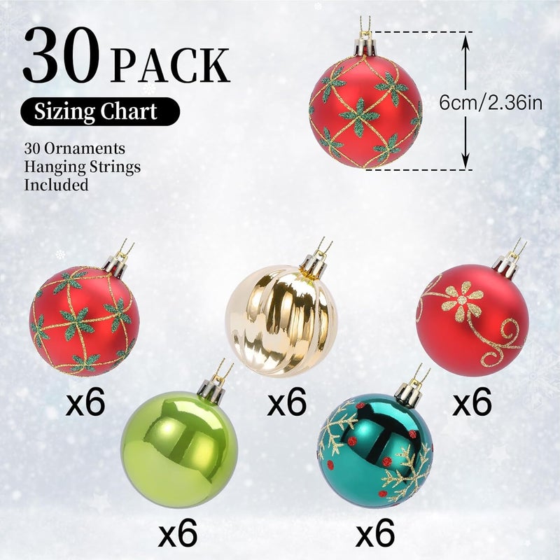 SHareconn 30ct 2.36 Inch Christmas Tree Balls Ornaments, Colored Shatterproof Plastic Decorative Baubles Decorations for Xmas Tree Decor Holiday Party Wedding Decoration (Red & Green Gold, 60mm) - Image 2